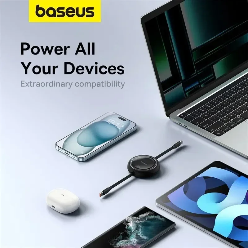 Baseus Retractable PD 100W Type-C To Type-C Charing Cable For iPhone 15 Plus Pro Max Fast Charger Type C Cable For MacBook iPad
