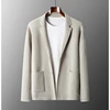 100% Merino Wool Men's Suit Collar Knitted Cardigan Autumn Winter Thickened Solid Color Suit Shirt Cashmere Jacket Sweater 3