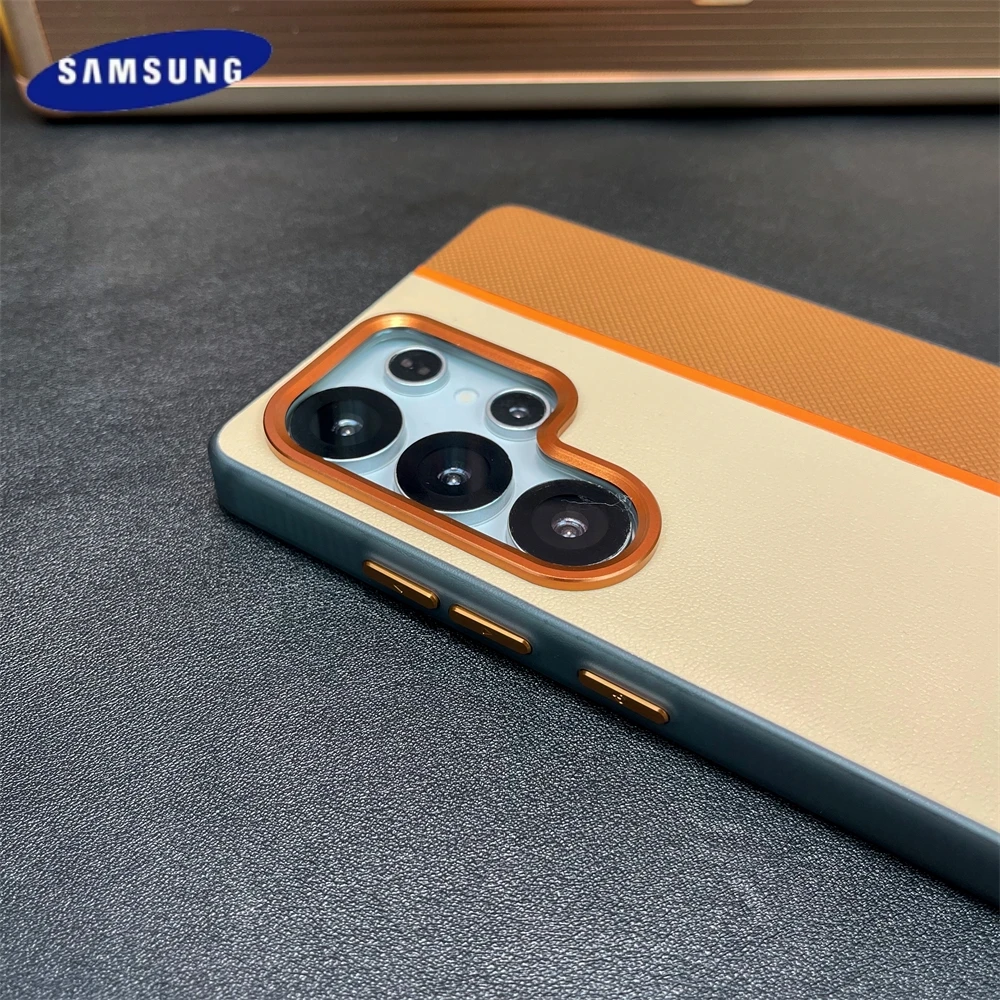Luxury Leather Magnetic Case with Wireless Charging and Shockproof Alloy Lens Protection