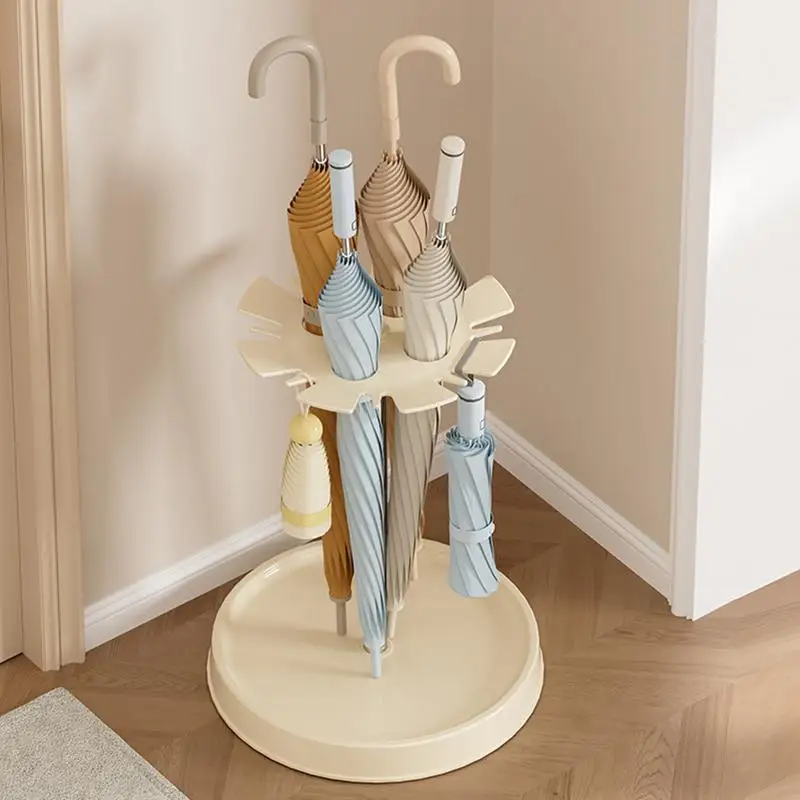 Umbrella Holder for Entryway Round Rustproof Steel Umbrella Holder with 4 Slots Umbrellas Draining Rack Rainwater Catcher Tray