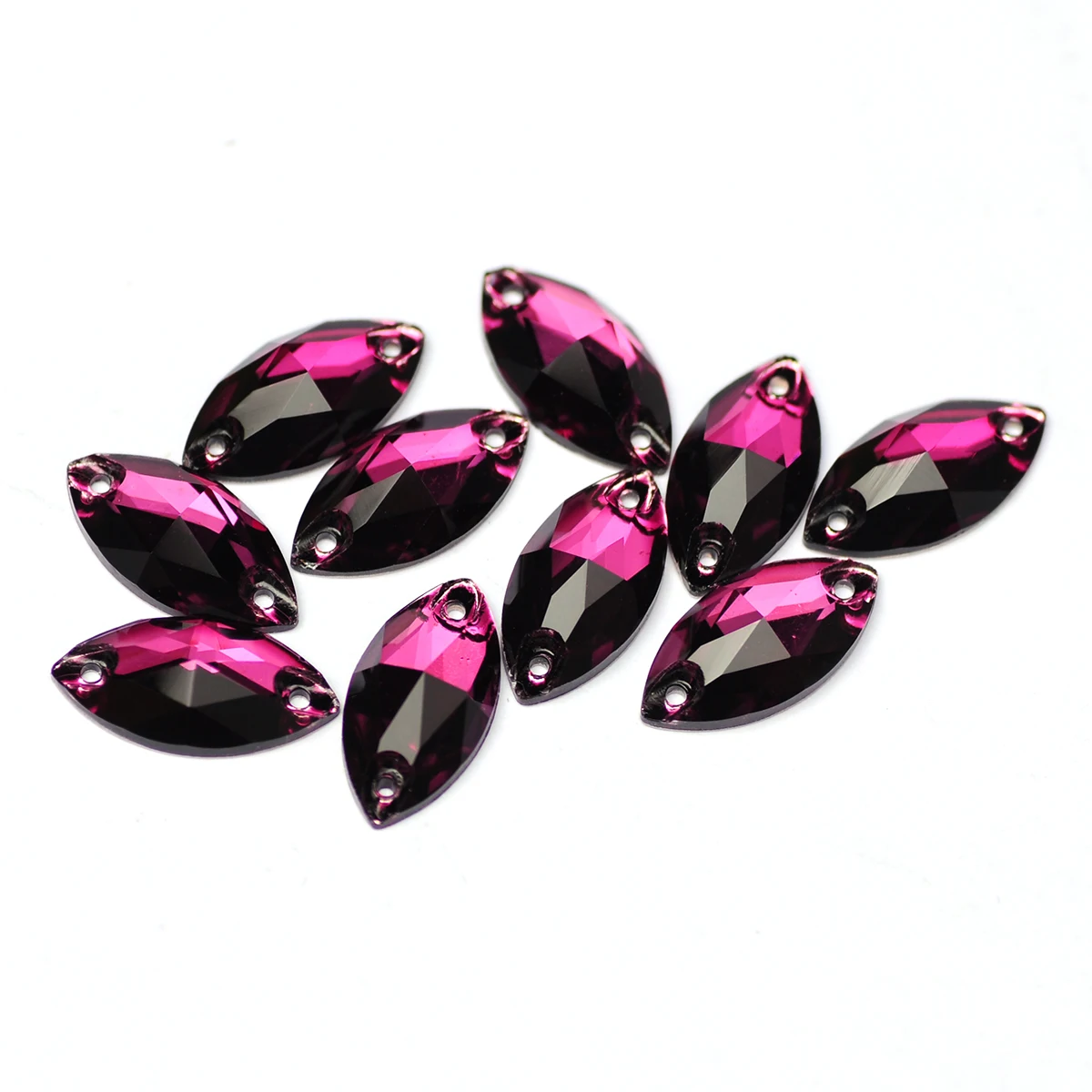 3223 의류용 크리스탈 유리석 비즈, 실버 베이스, 자수정 네벳, 6x12mm, 7x15mm, 9x8mm