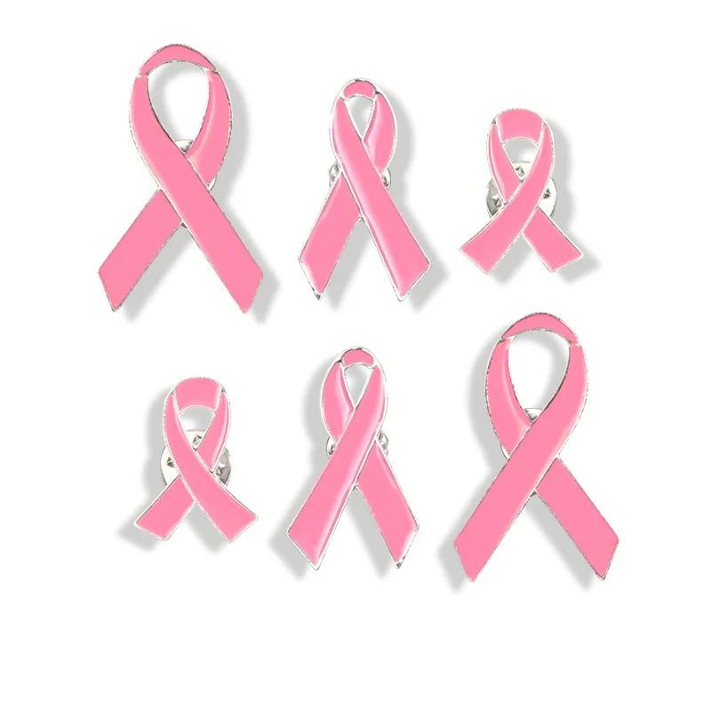 Pink Ribbon Enamel Breast Cancer Pin Prevention Publicity Logo Red
