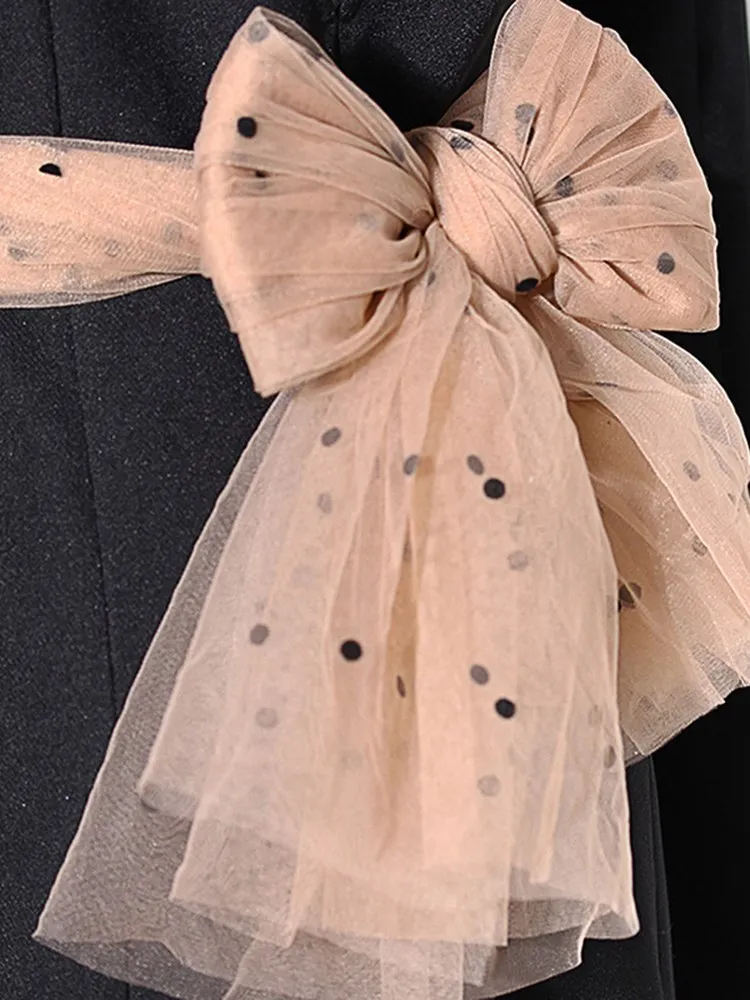 KBQ-Spliced Mesh Blazer for Women, Notched Collar,Long Sleeve,Backless,Crisscross Colorblock Blazers,Female Fashion Clothing,New