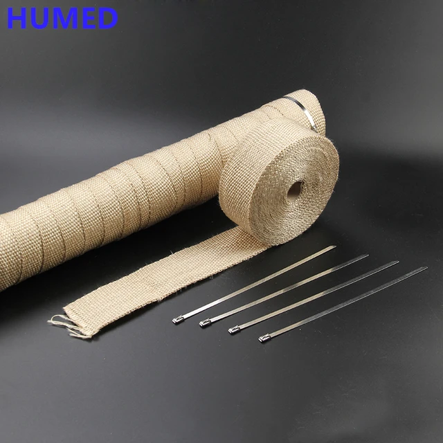 Motorcycle Exhaust Thermal Tape Sports Muffler Wrap 5cm 5M Heat Shield Resistant Heat with Stainless Ties Dirt Bike Car