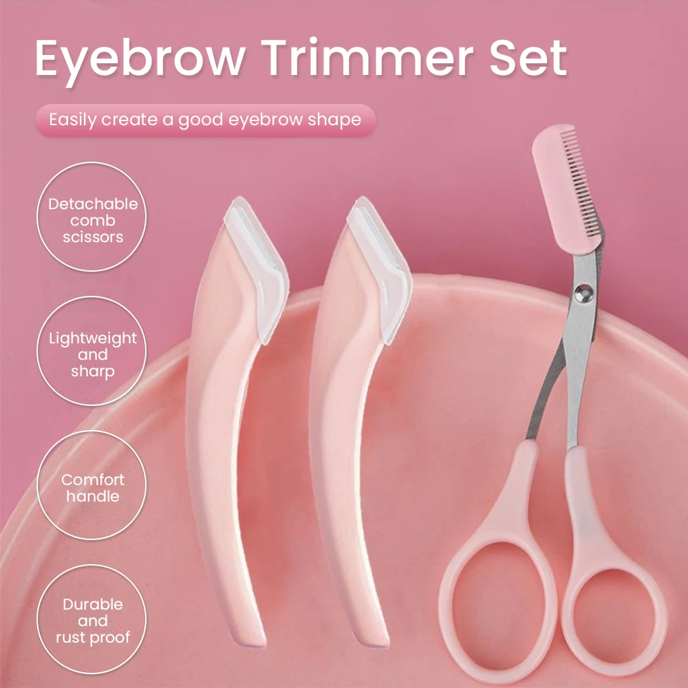 Eyebrow Trimming Knife Razor For Women Professional Scissors With Comb Brow Trimmer Scraper