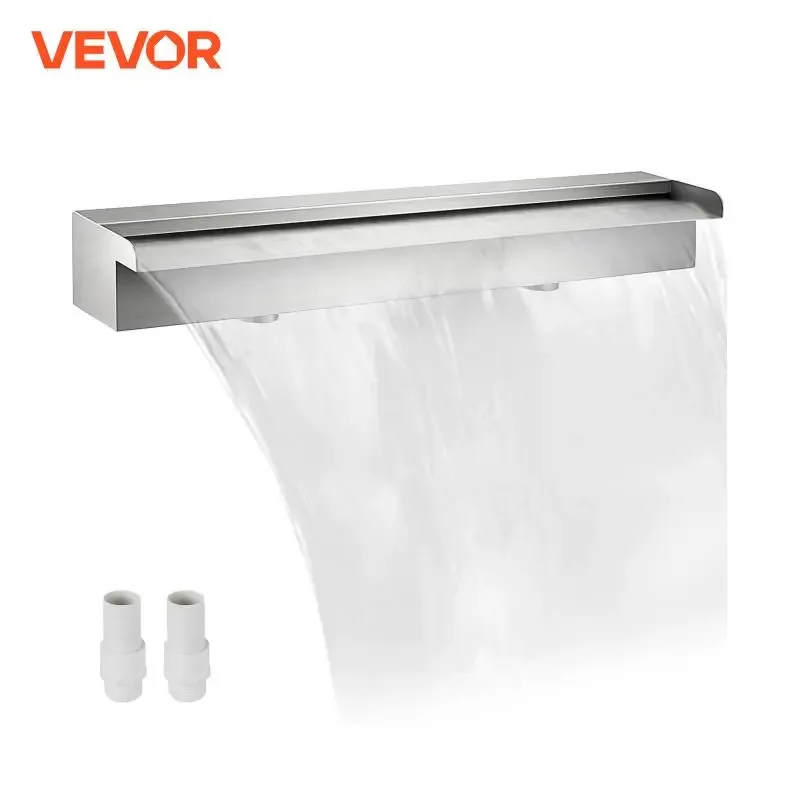 Waterfall Pool Fountain Stainless Steel W/ Pipe Connector Spillway Garden Outdoor Pond Rectangular Swimming Pool Fountain