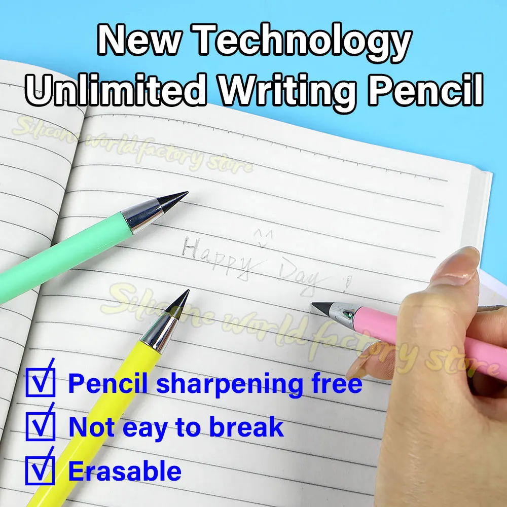 Silicone World 6PCS Inkless Pencil Infinity Pencils Reusable Eternity Pencil for Writing Drawing Students Office School Supplies