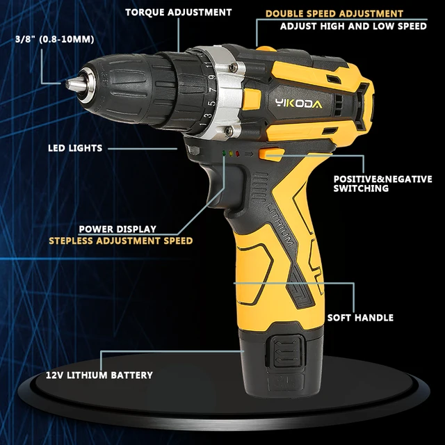 YIKODA 12/16.8/21V Cordless Drill Rechargeable Electric Screwdriver Lithium Battery Household Multi-function 2 Speed Power Tools 2