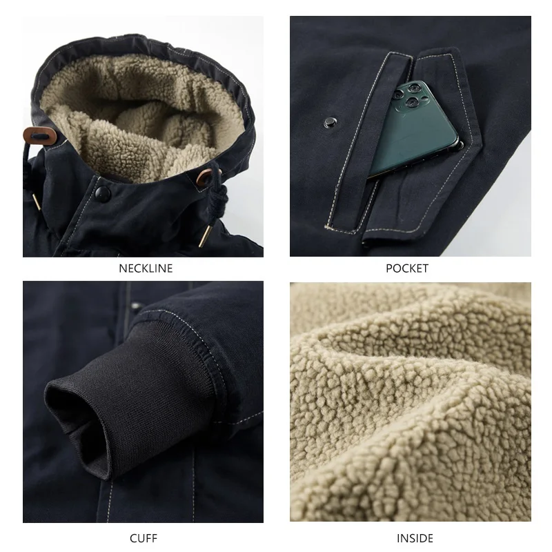 Winter Outdoor Sports Casual CoatsWashed Cashmere Workwear Hooded Jackets Imitation Lamb Fleece Warm Jacket Parka Hombre
