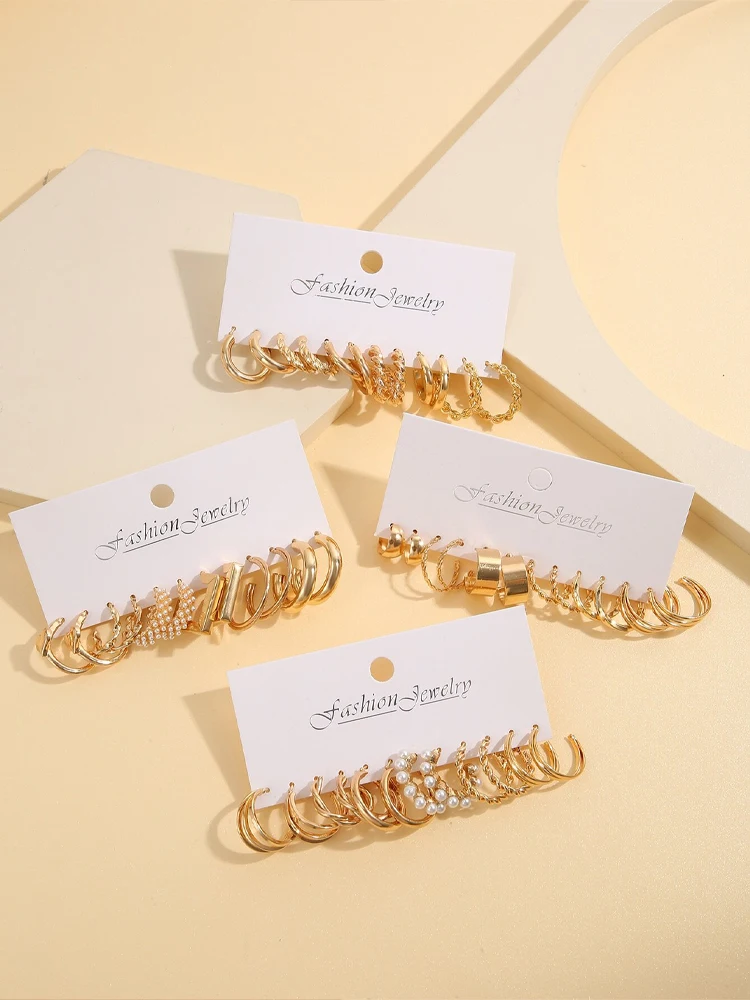 Gold Hoop Earrings Set 3