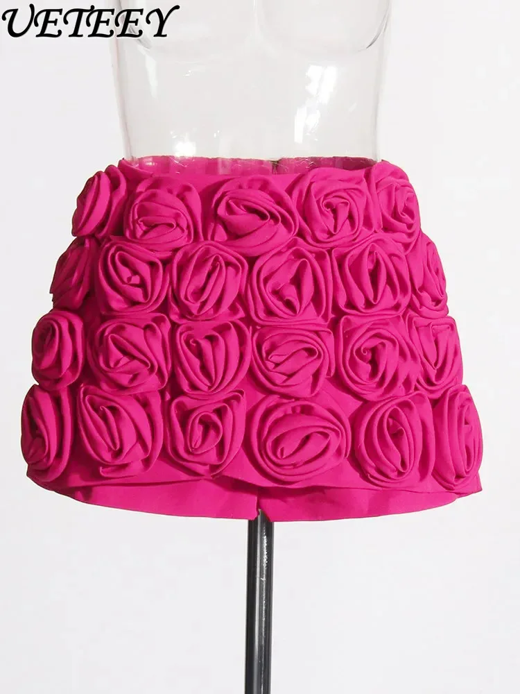 2024-spring-summer-new-fashion-elegant-three-dimensional-rose-decorative-mini-skirt-women's-high-waist-sliming-skirt-culottes