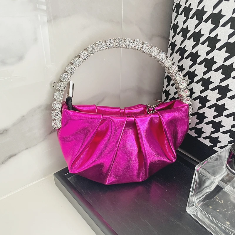 Mini bolsos de con mango de Metal para mujer, de mano con diamantes de imitación, redondos, 2022| | - AliExpress