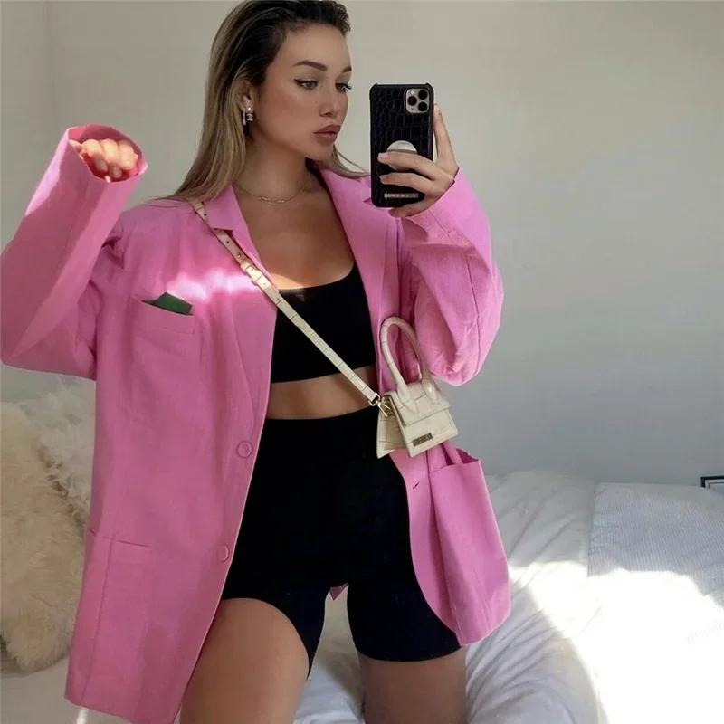 2024 Temperament Simple Casual Pure Cotton Loose Women Suit Jacket Elegant Chic Single-breasted Outwear Fashion Thin Blazer Coat