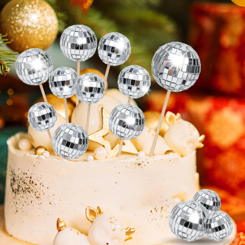 12 pezzi - Decorazioni per cupcake a forma di palla disco, decorazioni