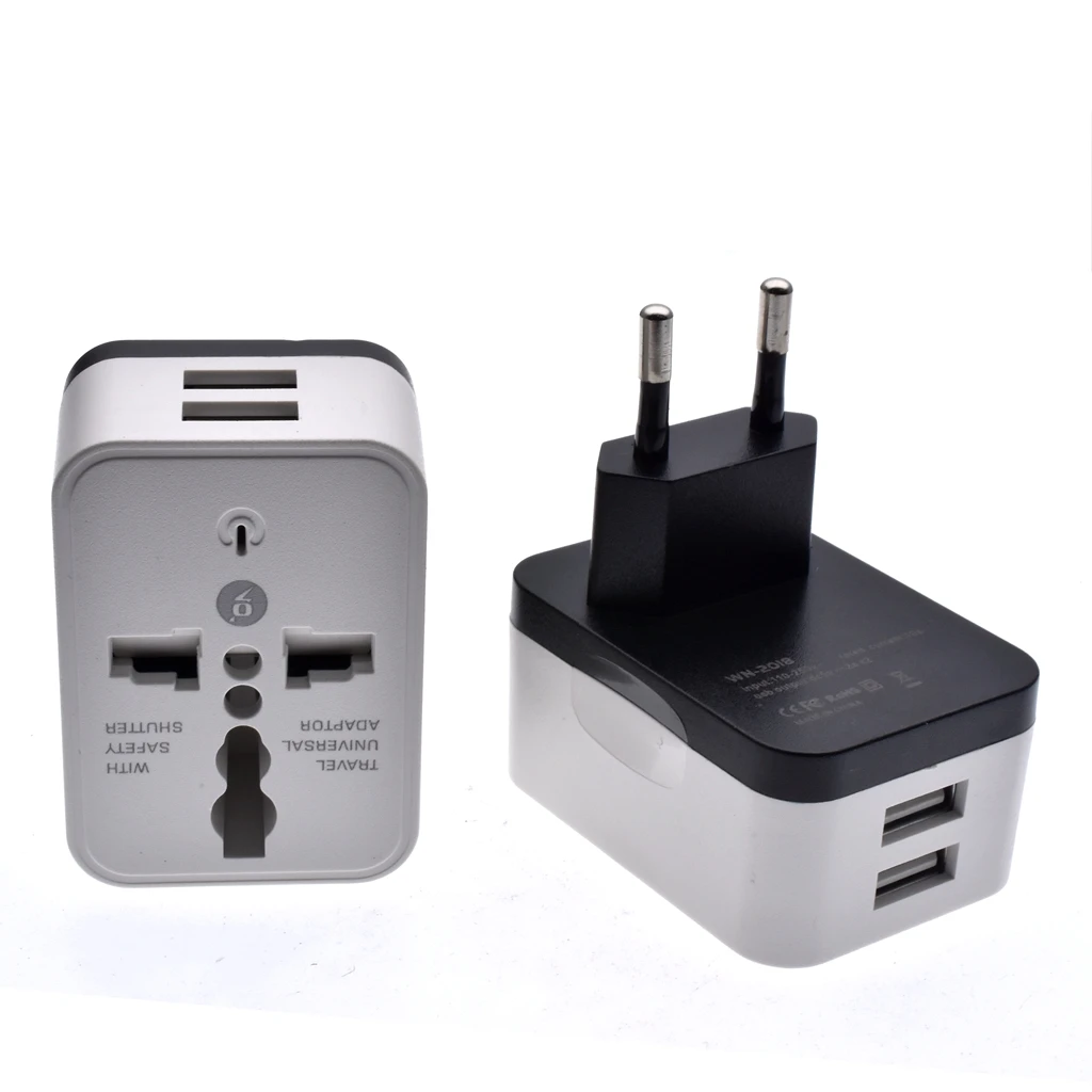 2 USB Charging Universal Travel Adapter International World Travel AC Power Converter Plug Adapter Socket EU UK US