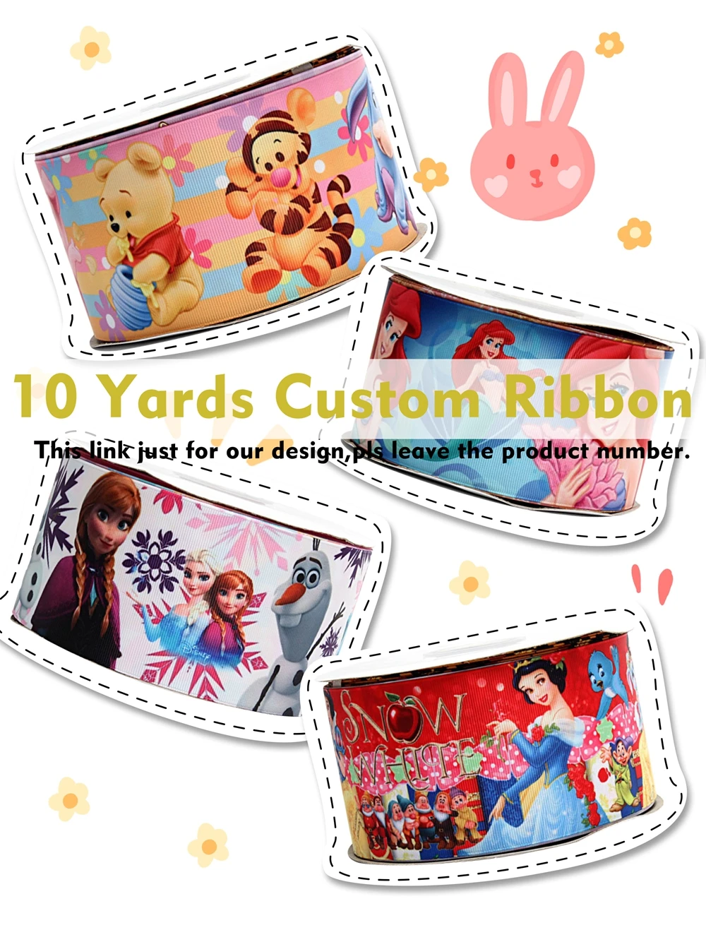 Disney Cartoon Custom Grograin Ribbon for Bows DIY 10yards Craft Supplies Handmade Decoration Materials