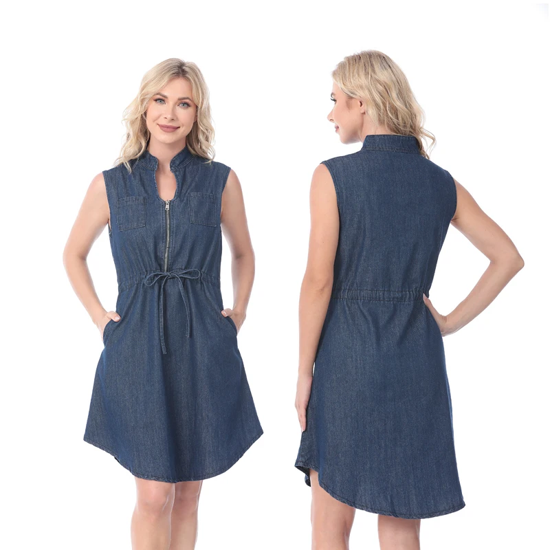 Maternity Sleeveless Dress Soft Denim Pregnant Clothes Adjustable Waistband Breastfeeding Wear Plus Size S to XXXL