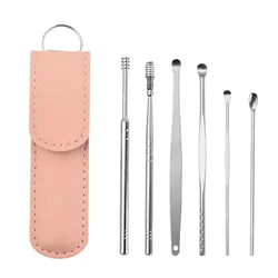 Premium Stainless Steel Ear Cleaning Kit - 6-Piece Earwax Removal & Care Tool Set (Pink)