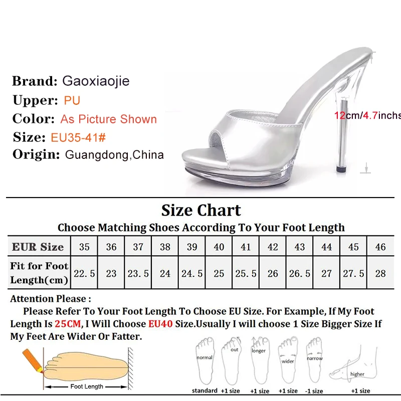 Thin High Heels Slippers Women Summer Elegant Shoes Fashion Anti Slip Transparent Sandals 12CM Sexy Leather Slides Plus Size 43