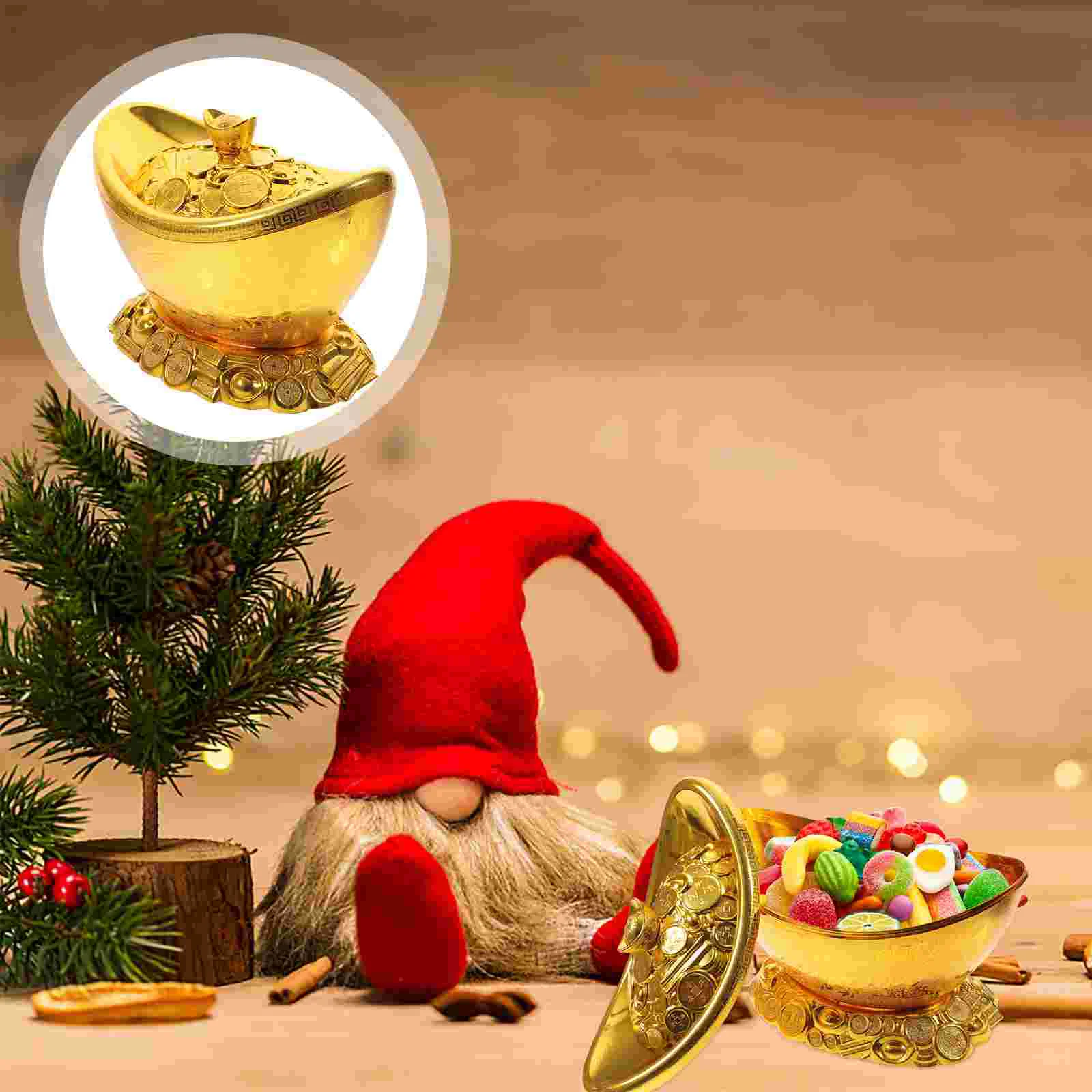 

Office Decor Golden Ingot Chinese Yuan Bao Feng Shui Lucky Money Candy Box Organizer Prosperity Wealth Charm Auspicious
