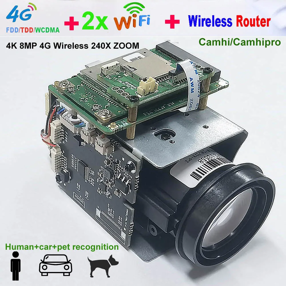 

CamhiPro 4K 8MP 240X zoom 4G 2X Wifi wireless IP Camera auto IRIS P2P ONVIF sony IMX415 WIFI SD 256GB IP Camera