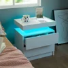 Set of 2 LED Nightstand with 2 Drawers, Bedside Table with Drawers for Bedroom Furniture, Side Bed Table with LED 6
