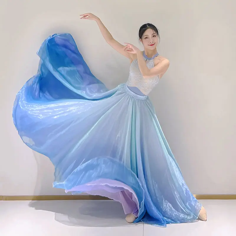 

Women Ballet Skirts Chiffon Ballet Dress Tulle Skirt Dance Costumes Adult Training Dress 360 Degree Belly Dance Practice dress