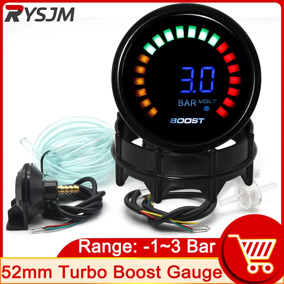 2"52mm Car Universal Digital Turbo Boost Gauge Meter Blue LED PSI Black Cover - View #4