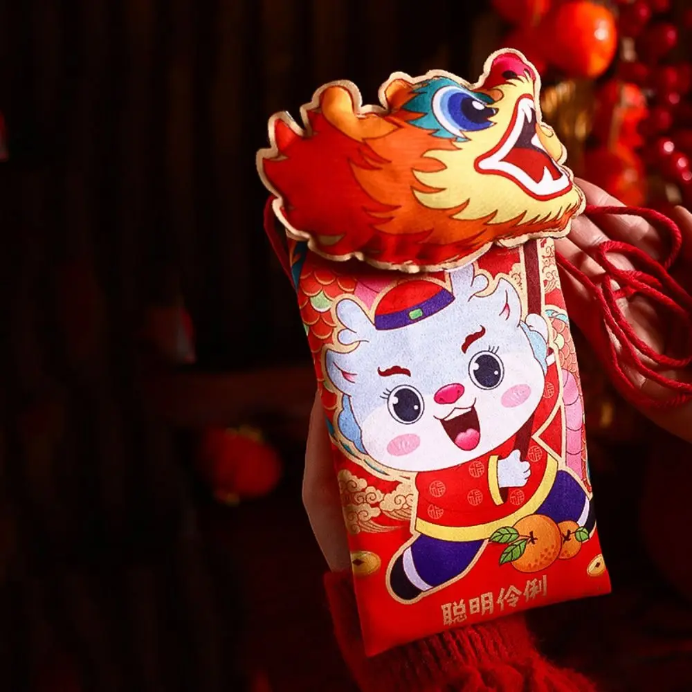 Plush Chinese Dragon Plush Coin Purse Cartoon Red Lucky Wallet Shoulder Pouch Chinese Dragon New Year Coin Purse