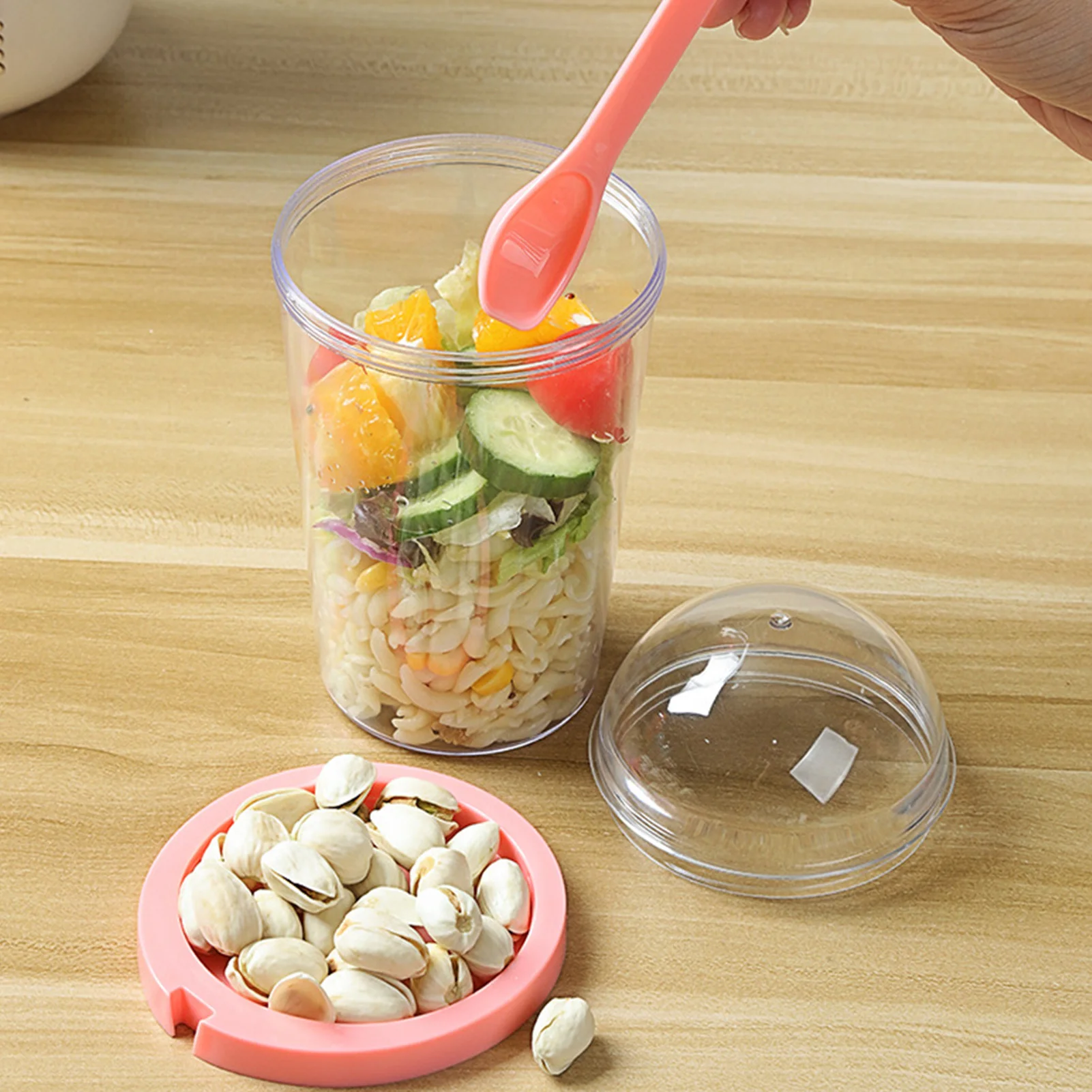 Portable Plastic Double Layer Breakfast Salad Shaker Cup with Fork Spoon, Overnight  Oats Containers - AliExpress