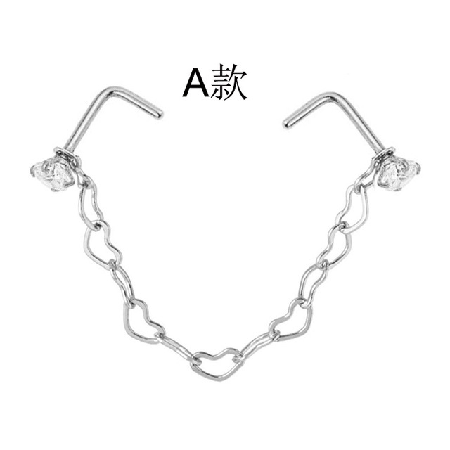 Double Nose Piercing Chain Nose Chain for Nostril Piercing Stainless Steel Nose Stud Decoration Earring Piercing Chain Women