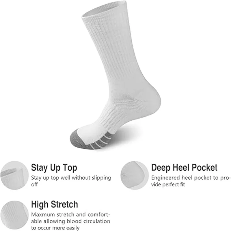 Sports Socks 5 Pairs Men Long Compression Breathable Basketball Cushion Running Football Size 39-47