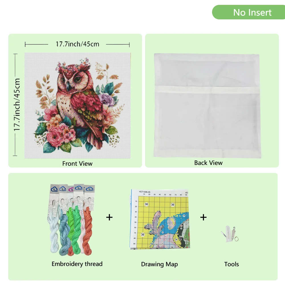 Embroidery kit owl DIY embroidery 11CT cross stitch pillow kit flower needlework set living room sofa decor