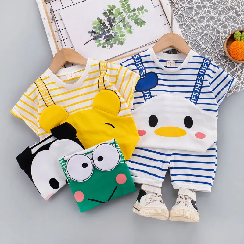 

Children Suits Kids Girls Boys Summer Sport 2 Pieces Sets Short Sleeve Top+Shorts Kids Print Cartoon Baby Clothes Sets 2pcs