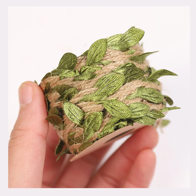 5mm Artificial Leaves Natural Hessian Jute Twine Rope DIY Crafts Burlap Ribbon For Vintage Wedding Party Decoration 5Meters/Lot