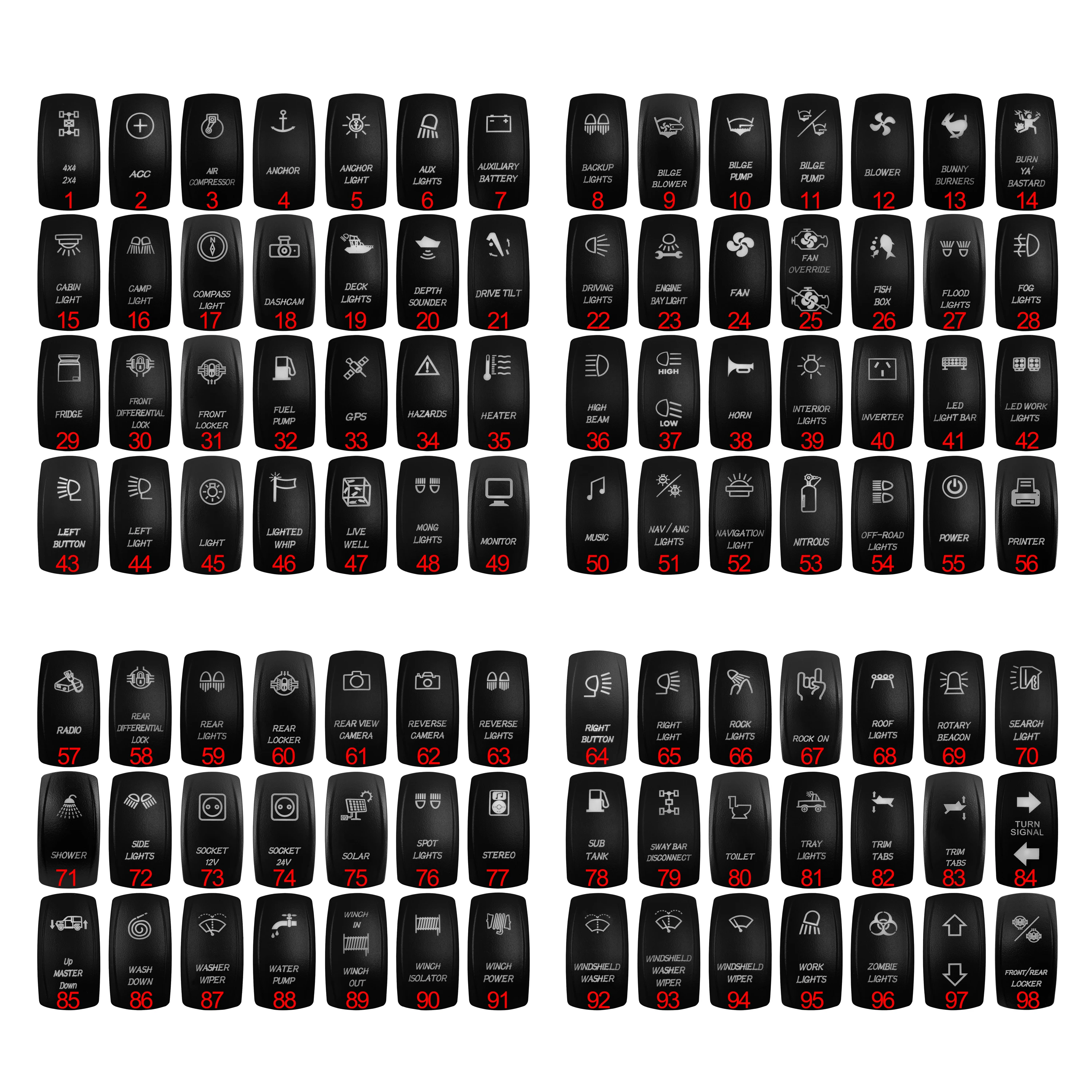 MarineGrade12V24VWhiteLedOnOffRockerSwitchMomentarySwitch