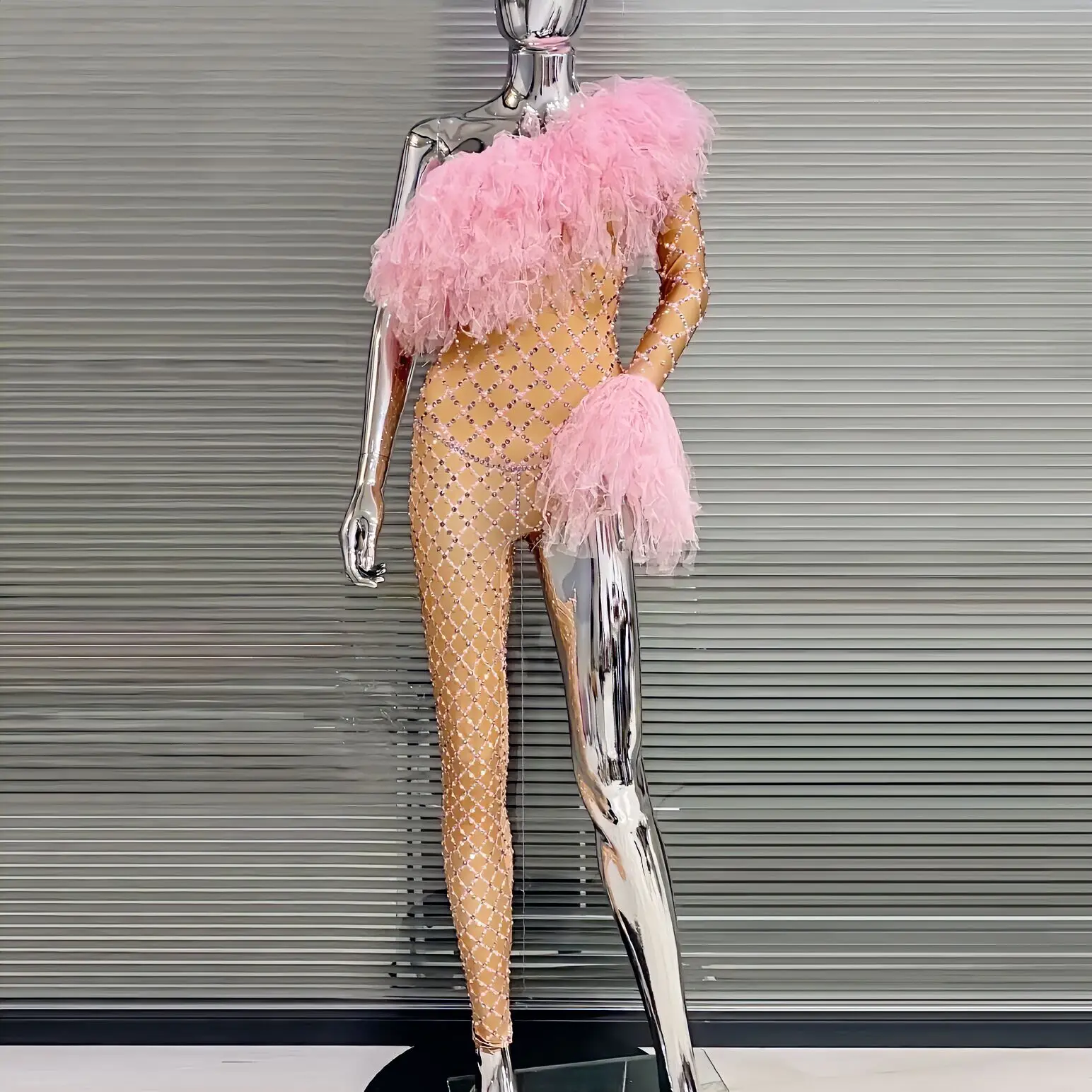 

Роскошные бриллианты на одно плечо, сексуальная сетка, Женский вечерний костюм для выступления, для бара, ночного клуба, певицы, танцор, сценическая одежда