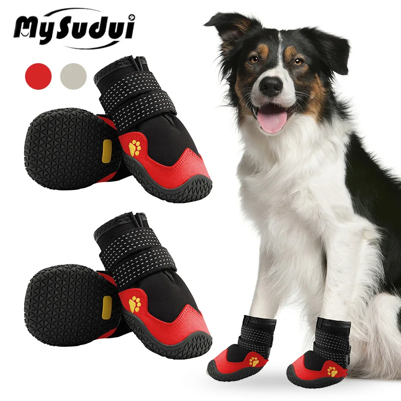 4Pcs Set Dog Shoes Anti Slip Reflective Pet Boots Waterproof Breathable Sock Footwear For Dogs Outdoor Traveling Paw Protector