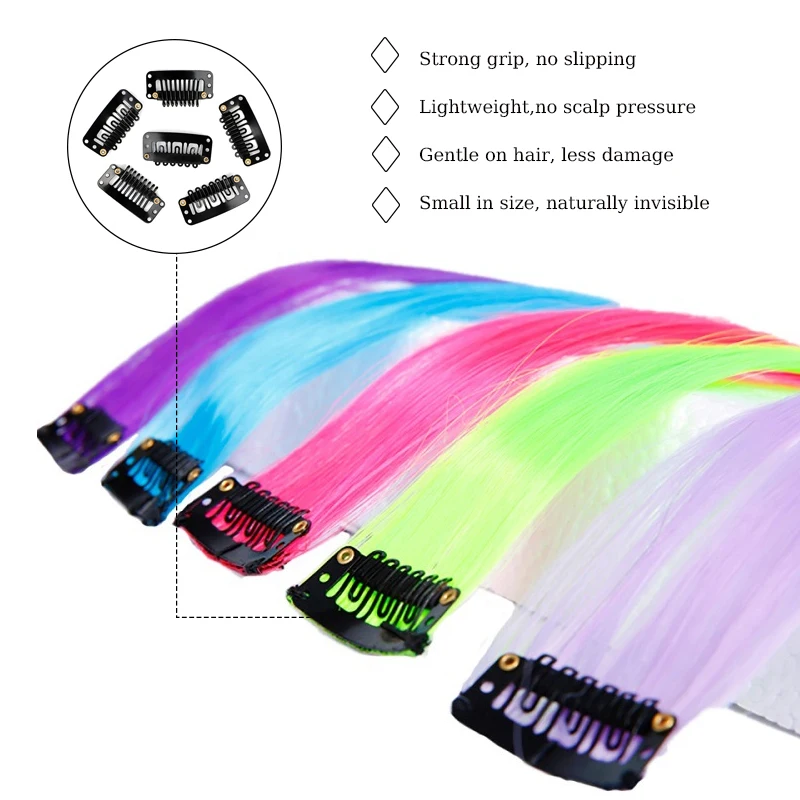 22inch 5PCS Synthetic Purple Clip in Hair Extensions Straight Colorful Hair Extensions Hairpieces for Halloween Christmas Party