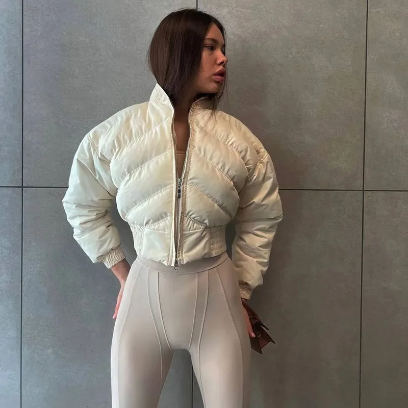 

Fall Winter Women's Puff Short Jacket Parka Coat Fashion Zipper Waist Girdle Warm Streetwear Y2K Workout