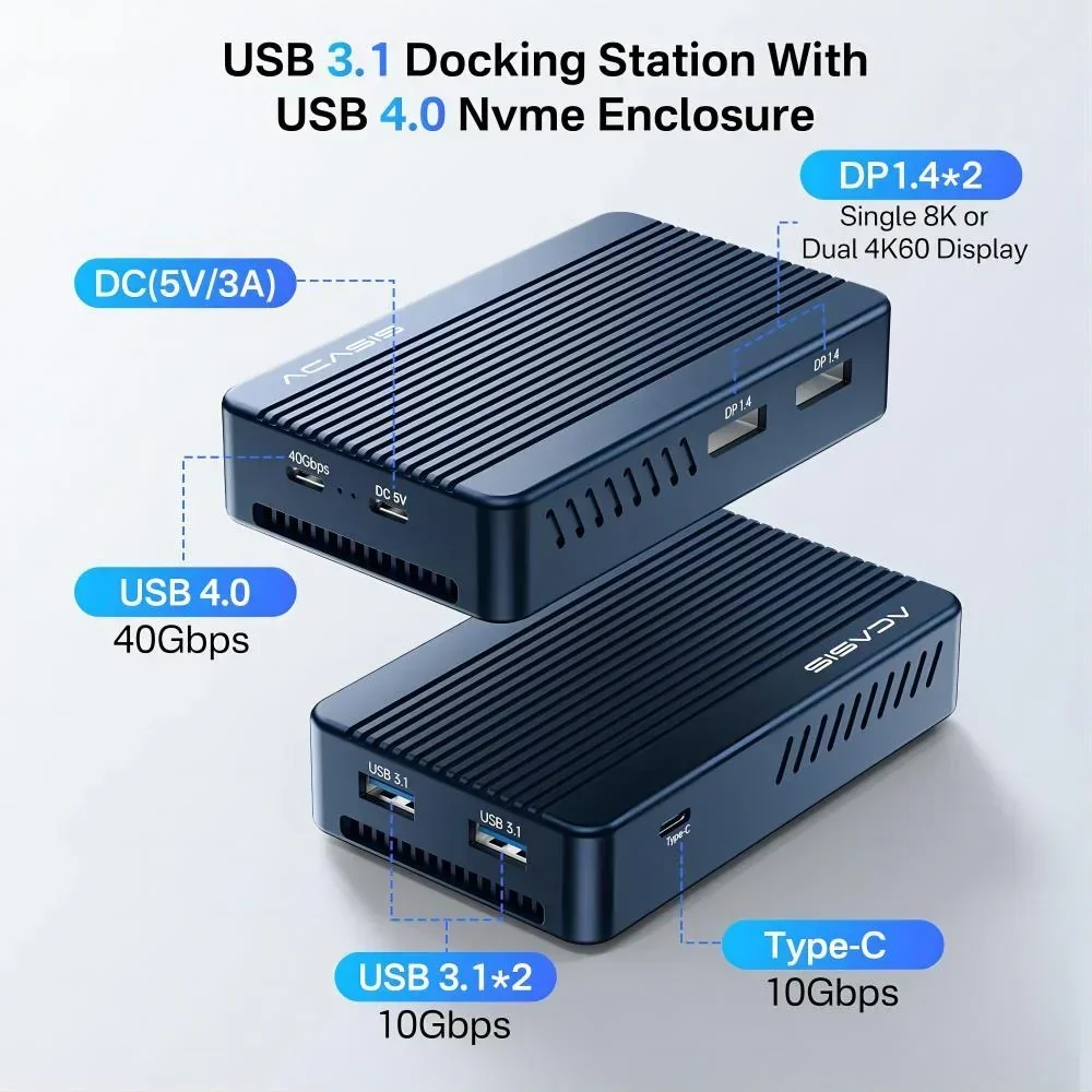 Acasis 40Gbps Thunderbolt NVMe SSD Enclosure Docking Station USB-C Hub 8K 60HZ High Definition Case SSD DP1.4 For Macbook Pro