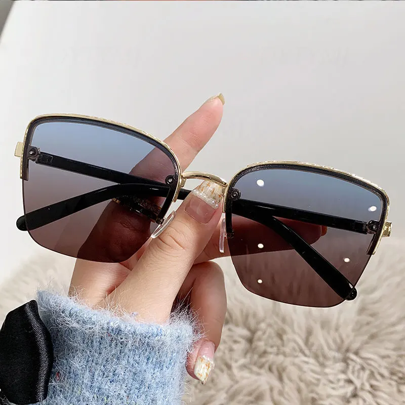 

DYTYMJ Oversized Cat Eye Sunglasses Women Temperament Metal Half Frame Eyewear Women Luxury Ladies Gradient Lentes De Sol Mujer
