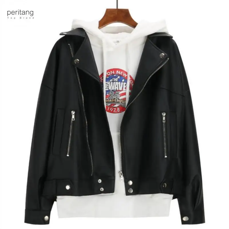 

2023 New Arrival Women Autumn Winter Leather Jacket Oversized Boyfriend Korean Style Female Faux Coat Outwear Black