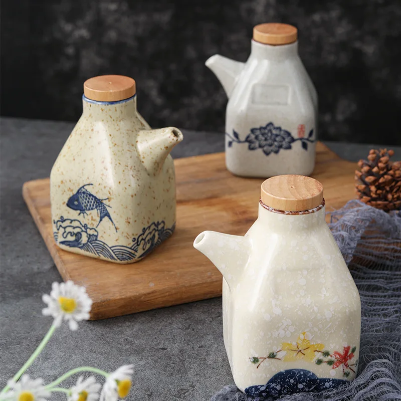 LALADEFIEE Dispenser di Aceto e Salsa di Soia in Ceramica, Set da 2 Bottiglie Versatori D'olio per Cucina, Contenitori per Condimenti per Uso