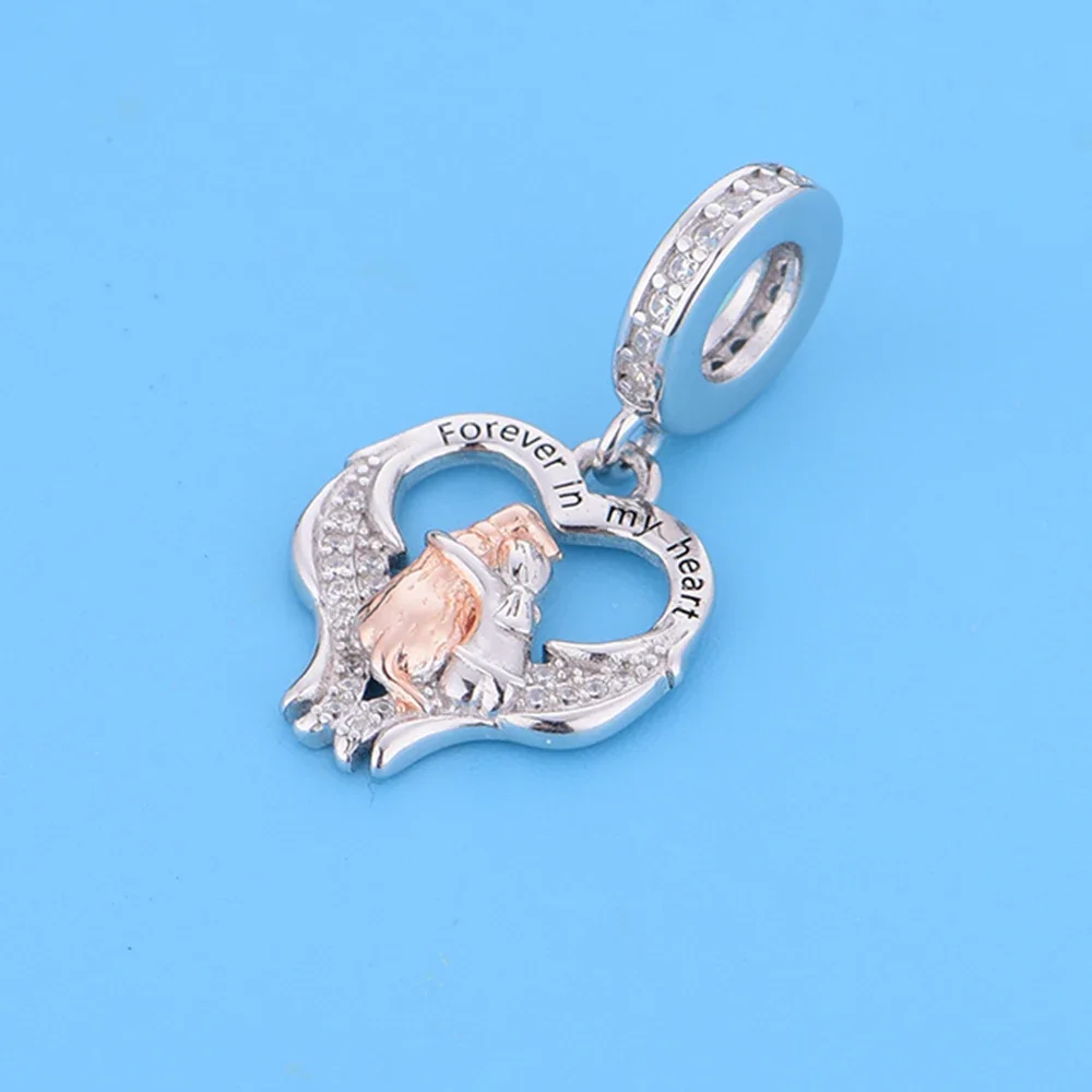 Fit Original Pan Charm Bracelet 925 Sterling Silver Forever In My Heart Girl Hug Dog Bead For Making Women Puppy Lover Berloque 2