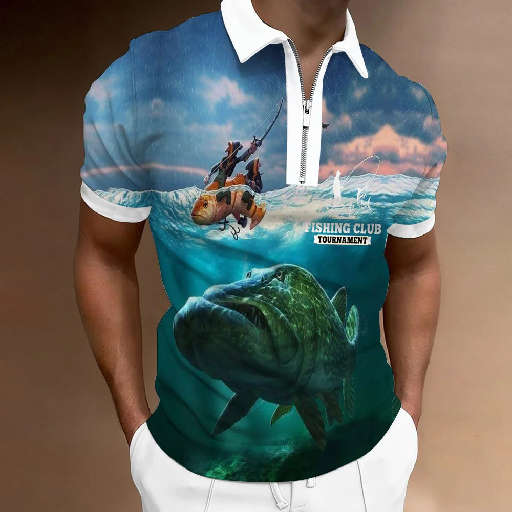 Man Fishing Clothes Daily Casual Streetwear Men's Polo Shirt Cool Short  Sleeve Tee Top Sea View 3D Printed Fashion Slim Fit