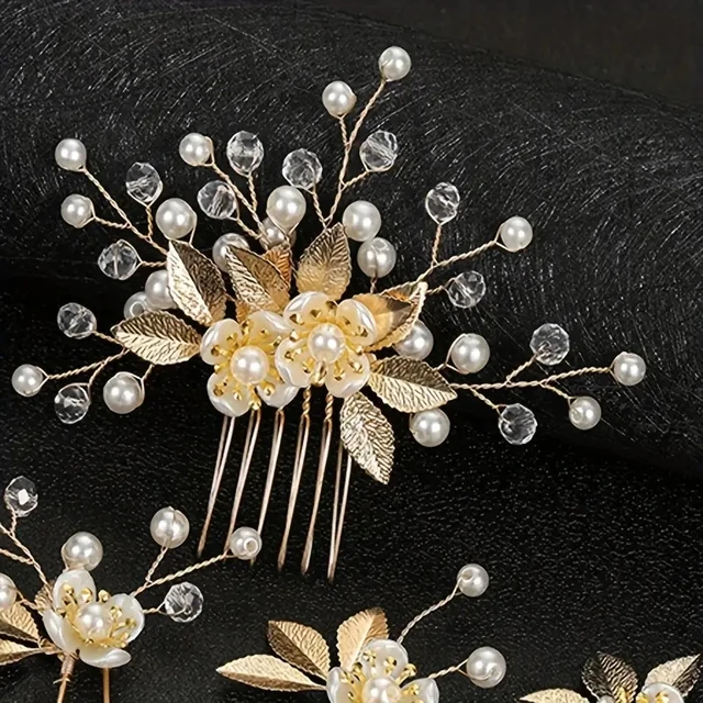 5 Pcs Crystal Luxury Hair Accessories Set Sweet Romantic Women's Bride Party Wedding Accessories Jewelry Hair Clip Hair Comb Set 3