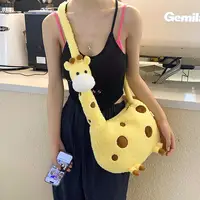 Cartoon Giraffe Crossbody Bag Girl Portable Pouch With Zipper CuteGiraffe Shape Plush Bag Animal Plush Shoulder Bag 1