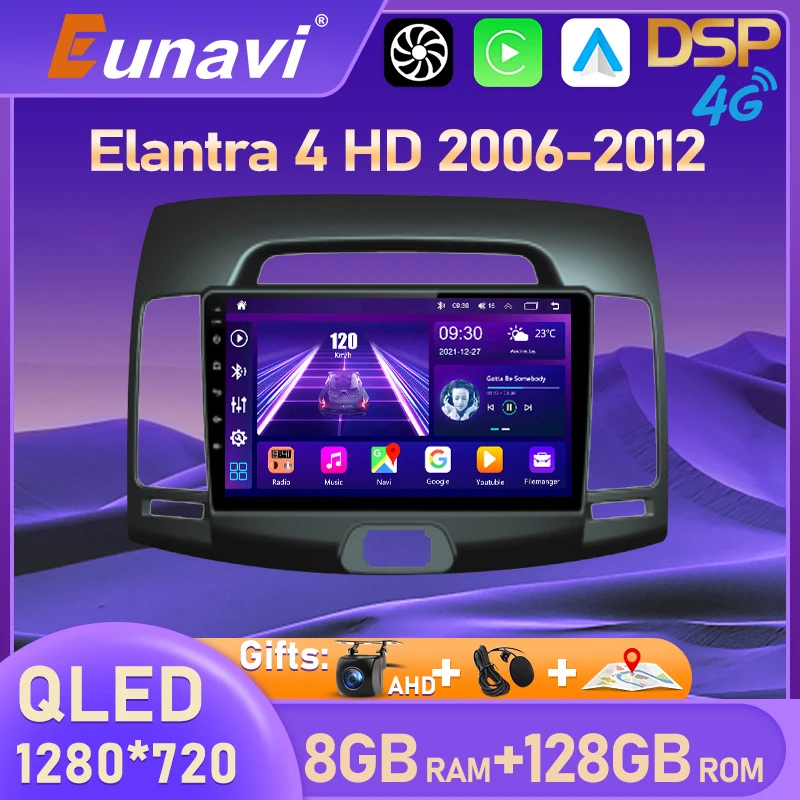 

Eunavi 8G 128G 2 Din для Hyundai Elantra 4 HD 2006 - 2012 Автомобильный мультимедийный видеоплеер навигация GPS 4G DSP Android без DVD
