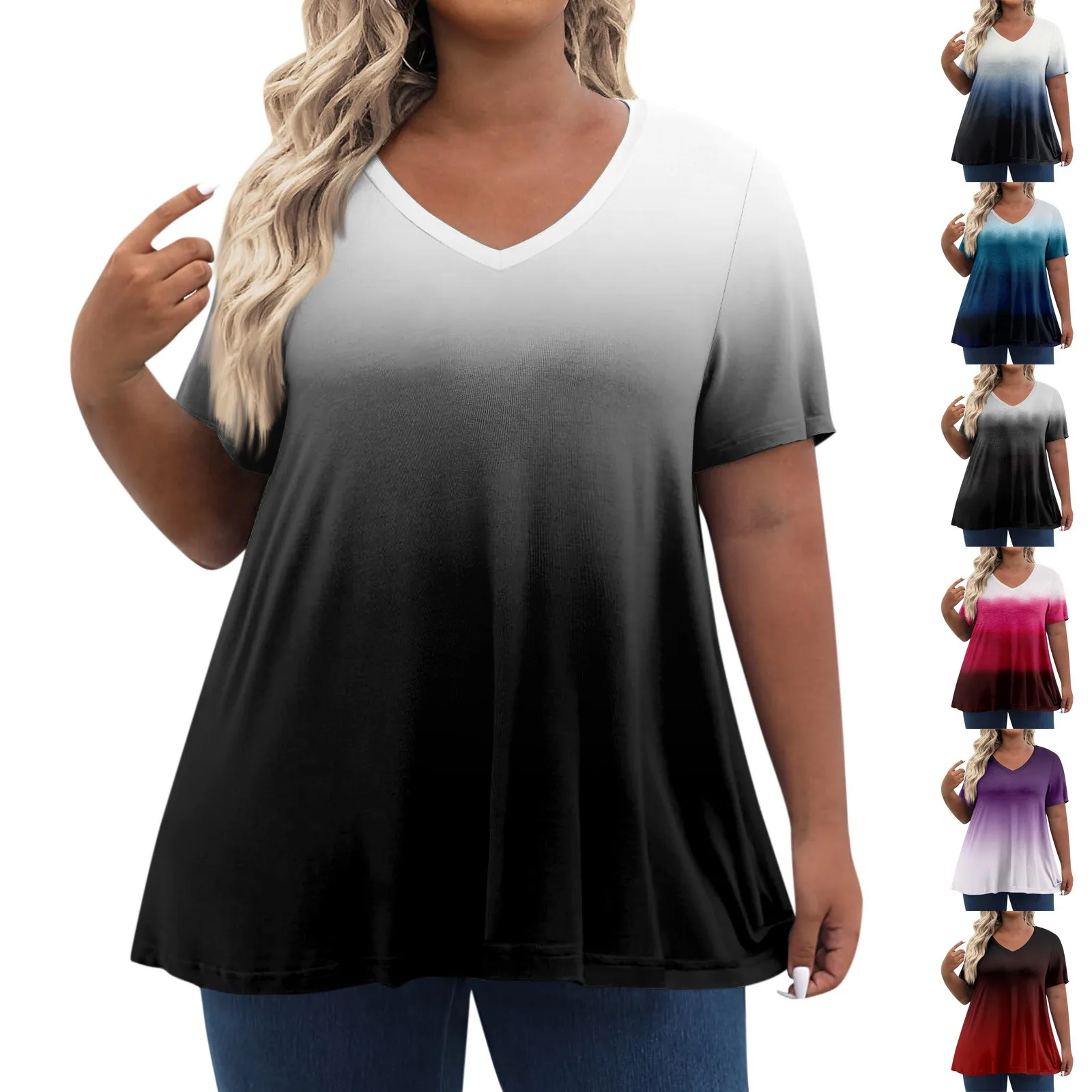 

Women's Plus Size Shorts Sleeve T-Shirts V Neck Casual Funny Printed Pullover Summer Youthful Versatile Shirt футболка женская